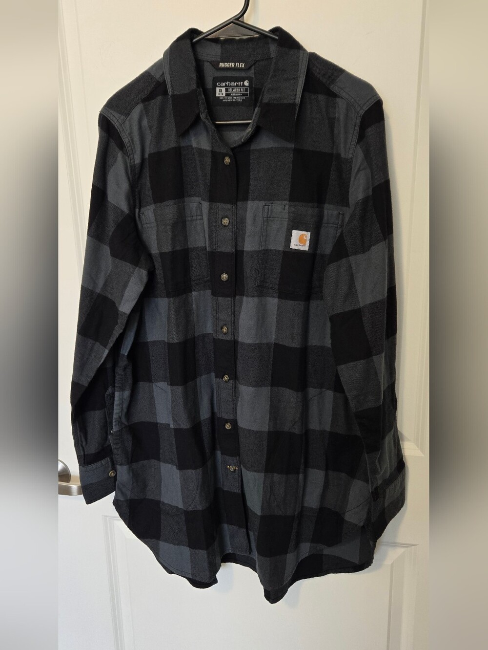 Carhartt Womans XL Black & Gray Buffalo Plaid Flannel Shirt Xlnt.cond.